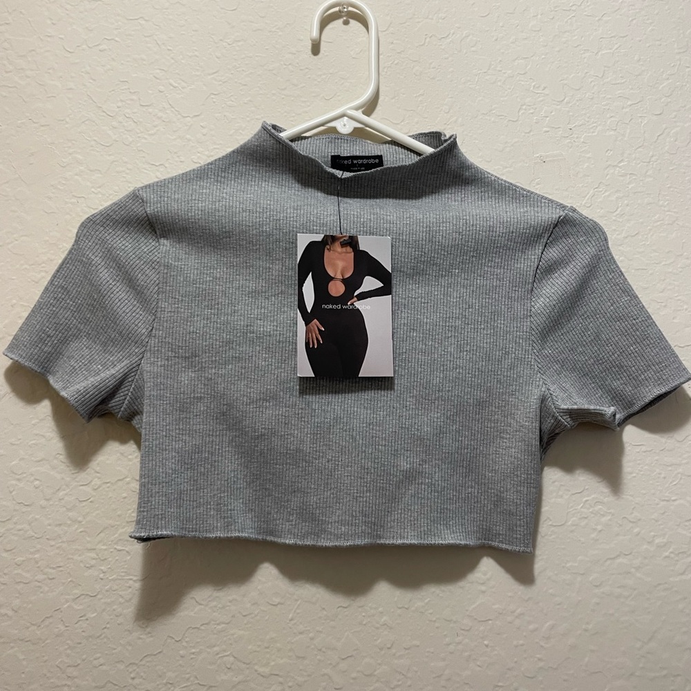 Naked Wardrobe Snatched Micro Crop Top in Heather Grey